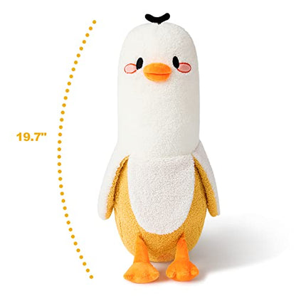 PEACH CAT Banana Duck Plush Toy Cute Plushie Hugging Plush Pillow Duck Stuffed Animal for Girls and Boys White 12"