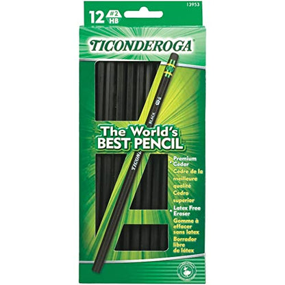 Ticonderoga Wood-Cased Pencils, Unsharpened, 2 HB Soft, Black, 12 Count