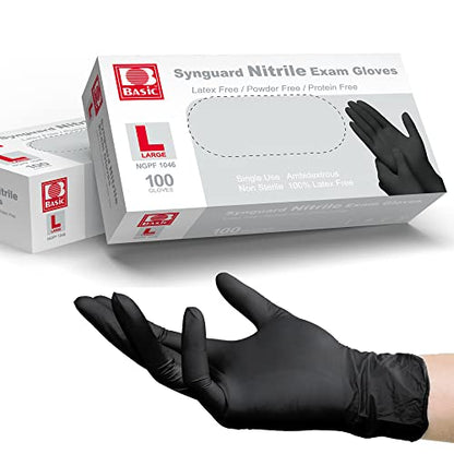 Basic Medical Black Nitrile Exam Gloves - Latex-Free & Powder-Free, 5 mil Gloves, NGPF-1046(pack of 100), Large