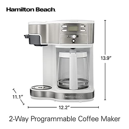 Hamilton Beach 49933 2-Way 12 Cup Programmable Drip Coffee Maker & Single Serve Machine, Glass Carafe, Auto Pause and Pour, White