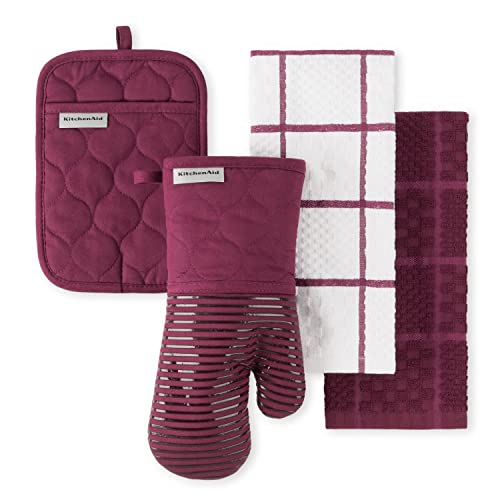 KitchenAid Onion Quilt KT OM PH Kitchen Towel, Oven Mitt & Potholder Set, Beet