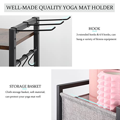 Yoga Mat Storage Rack Home Gym Equipment Storage Organizer Yoga Mat Holder for Yoga Mat Foam Roller Dumbbells Kettlebells Resistance Bands and More Gym Accessories Women Men Workout Equipment Organization with Hooks and Wheels Spreadr