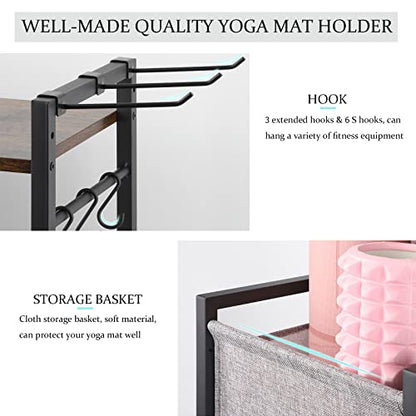 Yoga Mat Storage Rack Home Gym Equipment Storage Organizer Yoga Mat Holder for Yoga Mat Foam Roller Dumbbells Kettlebells Resistance Bands and More Gym Accessories Women Men Workout Equipment Organization with Hooks and Wheels Spreadr