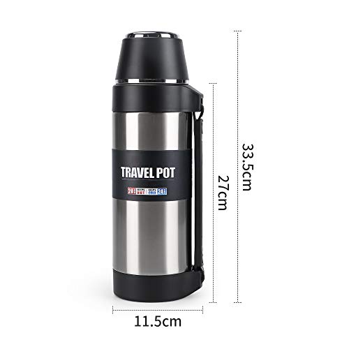 Stainless Steel Thermos with Cup – 51 oz Double-Wall Vacuum Insulated Water Bottle for Travel – Large Coffee Thermoses with Handle – Keeps Liquid Hot or Cold, Leak Resistant,Silver