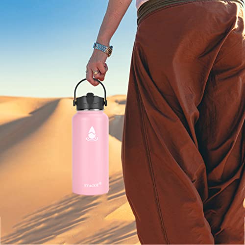 SYACOT 40 oz Stainless Steel Water Bottle, Insulated Double Wall Vacuum Leak Proof Water Flask, Metal Thermo Canteen Mug —Wide Mouth with 2 Straw Lids