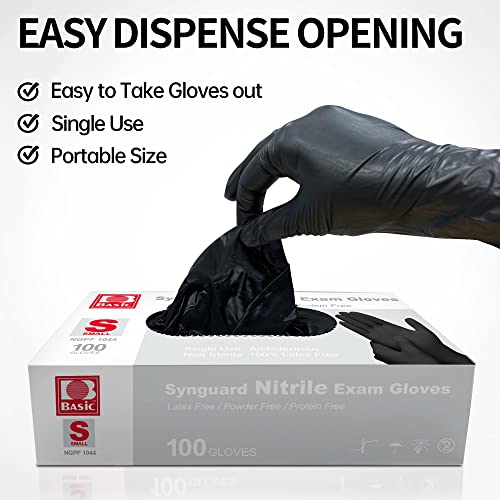 Basic Medical Black Nitrile Exam Gloves - Latex-Free & Powder-Free, 5 mil Gloves, NGPF-1046(pack of 100), Large