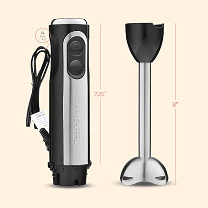 Peach Street Powerful Immersion Blender, Electric Hand Blender 500 Watt with Turbo Mode, Detachable Base. Handheld Kitchen Gadget Blender Stick for Soup, Smoothie, Puree, Baby Food, 304 Stainless Steel Blades (Black)