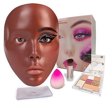 Laokiiy Makeup Practice Face, Makeup Mannequin Face with Makeup Practice Face Board, 5D Silicone Full Face Practice Eyelash Eye Shadow, for Emerging Makeup Artist, Beginners, Girl's Gift(Black)