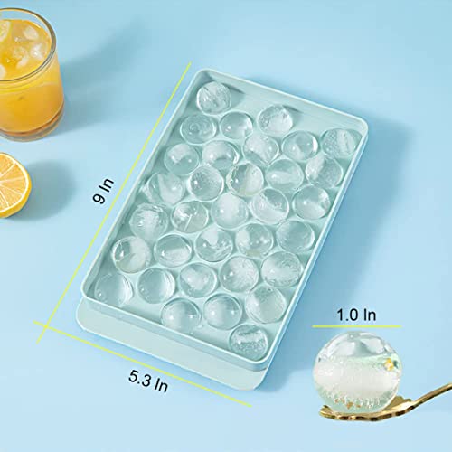 Round Ice Cube Tray with Lid & Bin Ice Ball Maker Mold for Freezer with Container Mini Circle Ice Cube Tray Making 66PCS Sphere Ice Chilling Cocktail Whiskey Tea Coffee 2 Trays 1 ice Bucket & Scoop