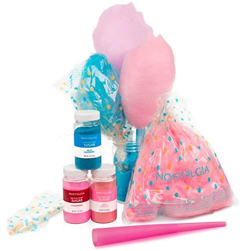 Nostalgia FSCC8 Cotton Candy Party Kit 3 Flavors, 4 Reusable Cones, 10 Floss Bags, 1, Multi Spreadr