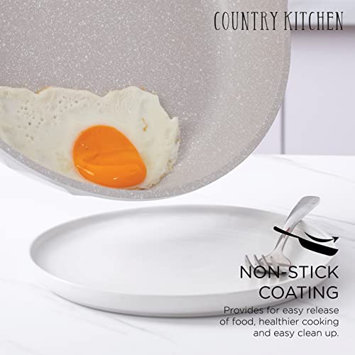 Country Kitchen Nonstick Induction Cookware Sets - 11 Piece Cast Aluminum Pots and Pans with BAKELITE Handles And Glass Lids (Cream)