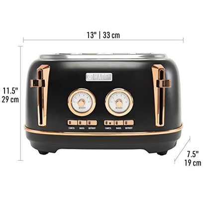 Haden DORSET, Stainless Steel Retro Toaster with Adjustable Browning Control and Cancel, Defrost and Reheat Settings (Black/Copper, 4 Slice)