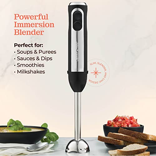 Peach Street Powerful Immersion Blender, Electric Hand Blender 500 Watt with Turbo Mode, Detachable Base. Handheld Kitchen Gadget Blender Stick for Soup, Smoothie, Puree, Baby Food, 304 Stainless Steel Blades (Black)