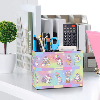 Retro Two-Compartment Pencil Holder｜PU -Kawaii Unicorn, Pastel Rainbow, Clouds, Pink, Purple, Blue, Yellow, Sleepy Unicorn, Hungry Unicorn, Moon, Candy, Donuts, Ice Cream (Designed by Dunbi)