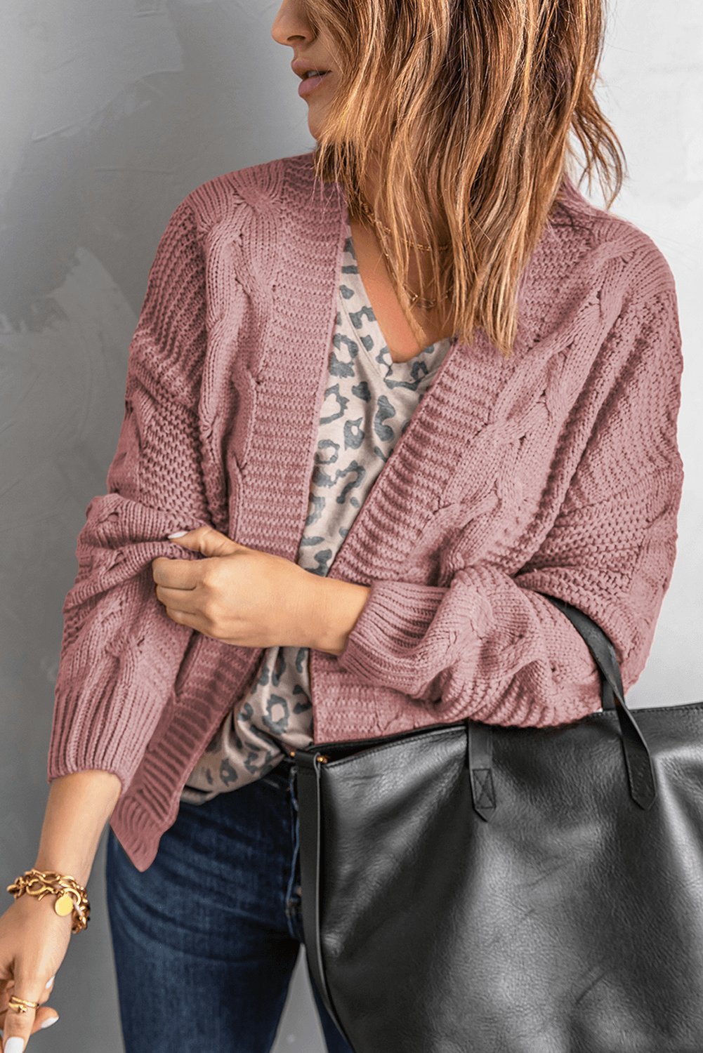 Pink Chunky Wide Long Sleeve Knit Cardigan Kiwidrop