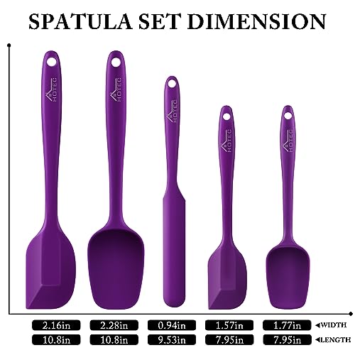 HOTEC High Heat Resistant Food Grade Silicone Rubber Spatula Set for Baking, Cooking, and Mixing Non Stick Dishwasher Safe BPA-Free Purple Set of 5