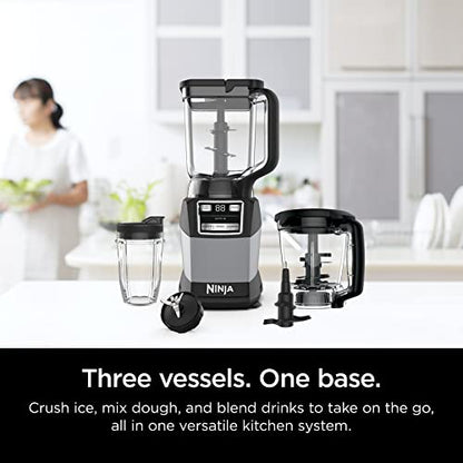 Ninja AMZ493BRN Compact Kitchen System, 1200W, 3 Functions for Smoothies, Dough & Frozen Drinks with Auto-IQ, 72-oz.* Blender Pitcher, 40-oz. Processor Bowl & 18-oz. Single-Serve Cup, Grey