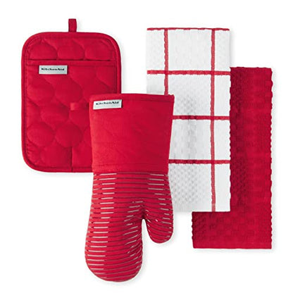 KitchenAid Onion Quilt KT OM PH Kitchen Towel, Oven Mitt & Potholder Set, Passion Red