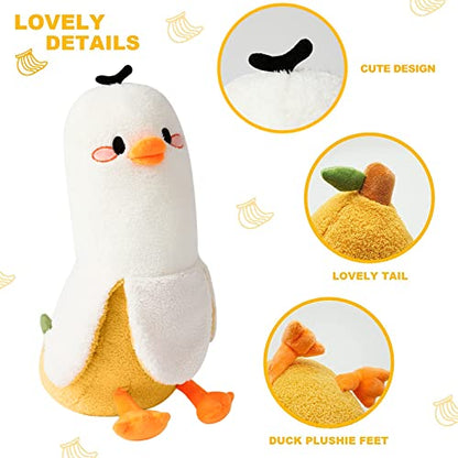 PEACH CAT Banana Duck Plush Toy Cute Plushie Hugging Plush Pillow Duck Stuffed Animal for Girls and Boys White 12"