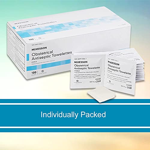 McKesson Obstetrical Antiseptic Towelettes Wipes, Sterile, Individual Packet, Clean Scent, 100 Wipes, 1 Pack