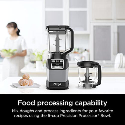 Ninja AMZ493BRN Compact Kitchen System, 1200W, 3 Functions for Smoothies, Dough & Frozen Drinks with Auto-IQ, 72-oz.* Blender Pitcher, 40-oz. Processor Bowl & 18-oz. Single-Serve Cup, Grey