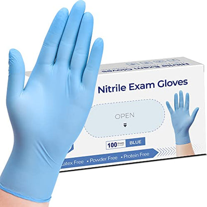 SwiftGrip (Medium) Disposable Nitrile Exam Gloves, 3-mil, Blue, Nitrile Gloves Disposable Latex Free, Medical Gloves, Cleaning Gloves, Food-Safe Rubber Gloves, Powder Free, Non-Sterile, 100-ct Box (Medium)