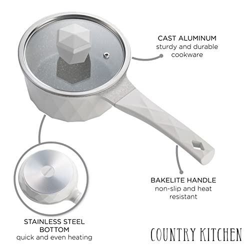 Country Kitchen Nonstick Induction Cookware Sets - 11 Piece Cast Aluminum Pots and Pans with BAKELITE Handles And Glass Lids (Cream)