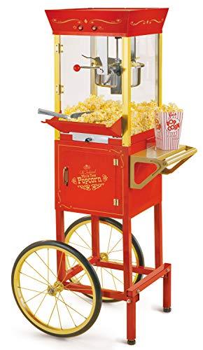 Nostalgia Popcorn Maker Professional Cart, 8 Oz Kettle Makes Up to 32 Cups, Vintage Movie Theater Popcorn Machine with Interior Light, Measuring Spoons and Scoop, Red Spreadr