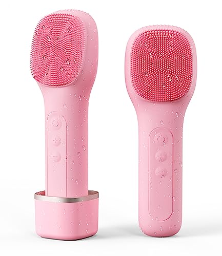 Electric Facial Cleansing Brush - CareYou Face Scrubber for Women, Rechargeable Silicone Face Brushes for Deep Cleansing and Exfoliating, 40 Days Long-Last, IPX7 Waterproof - Pink