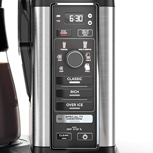 Ninja CM401 Specialty 10-Cup Coffee Maker, with 4 Brew Styles for Ground Coffee, Built-in Water Reservoir, Fold-Away Frother & Glass Carafe, Black, 50 Oz.