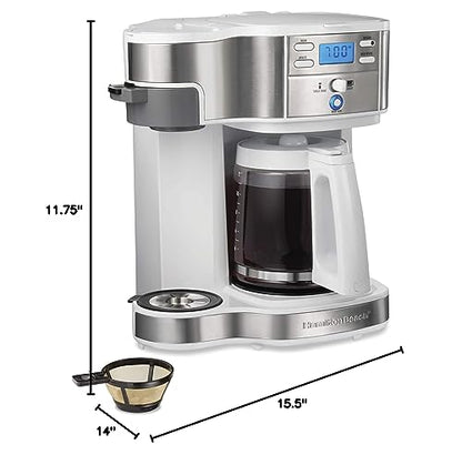 Hamilton Beach 49933 2-Way 12 Cup Programmable Drip Coffee Maker & Single Serve Machine, Glass Carafe, Auto Pause and Pour, White