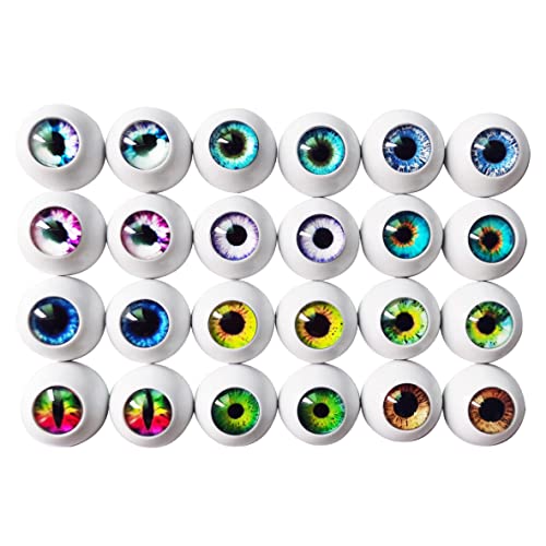 24 Pairs 18mm Plastic Round Eyeball 12 Styles Glass Pupil Eyes for DIY Doll Making Repair Multi-Colored Hollow Back