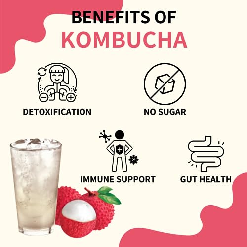 Garden Kombucha Tea, Powder 5g x 20 Sachets (100g/3.52oz) Probiotics, Prebiotics, Sugar Free, Black Tea, Healthy Drink with Bottle (FREE BOTTLE SHAKER) (Lychee)