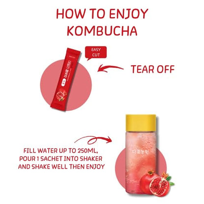 Garden Kombucha Tea, Powder 5g x 20 Sachets (100g/3.52oz) Probiotics, Prebiotics, Sugar Free, Diet Tea, Healthy Drink with Bottle (FREE BOTTLE SHAKER) (Pomegranate)