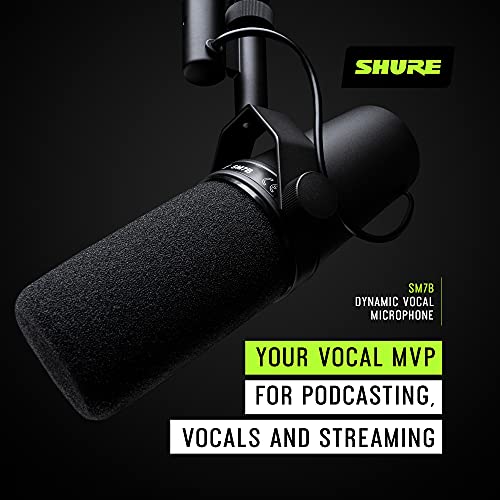 Shure SM7B Vocal Dynamic Microphone for Broadcast, Podcast & Recording, XLR Studio Mic for Music & Speech, Wide-Range Frequency, Warm & Smooth Sound, Rugged Construction, Detachable Windscreen - Black