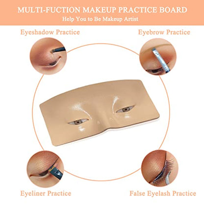 Makeup Practice Face Board, Resusable 3D Makeup Mannequin Face, Eyes Makeup Practice Face with Makeup Kit for Makeup Students and Beginners to Practice Eye shadow Eyeliner Eyebrow Makeup & Lash Extension