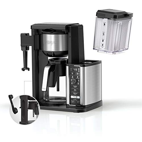 Ninja CM401 Specialty 10-Cup Coffee Maker, with 4 Brew Styles for Ground Coffee, Built-in Water Reservoir, Fold-Away Frother & Glass Carafe, Black, 50 Oz.