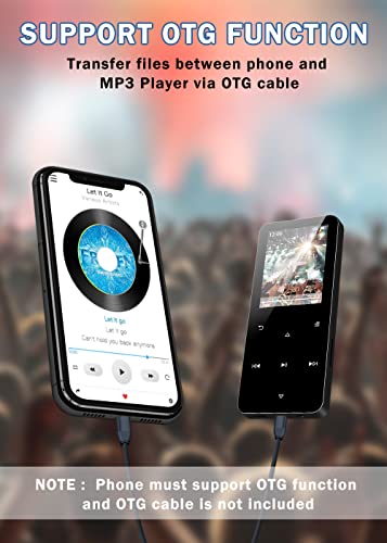 32GB Mp3 Player with Bluetooth 5.0,Play Music up to 30 Hrs.Portable Digital Lossless Music MP3 MP4 Player with FM Radio, Voice Recorder, Super Light Metal Shell Touch Buttons - Black