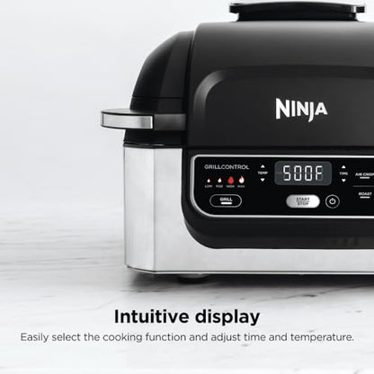 Ninja AG301 Foodi 5-in-1 Indoor Electric Grill with Air Fry, Roast, Bake & Dehydrate - Programmable, Black/Silver