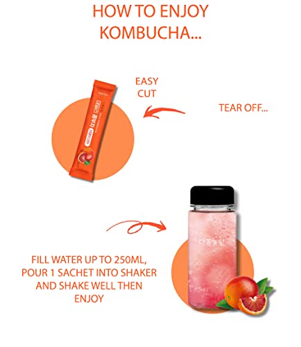 Garden Kombucha Tea, Powder 5g x 20 Sachets (100g/3.52oz) Probiotics, Prebiotics, Sugar Free, Black Tea, Healthy Drink with Bottle (FREE BOTTLE SHAKER) (Moro Blood Orange)