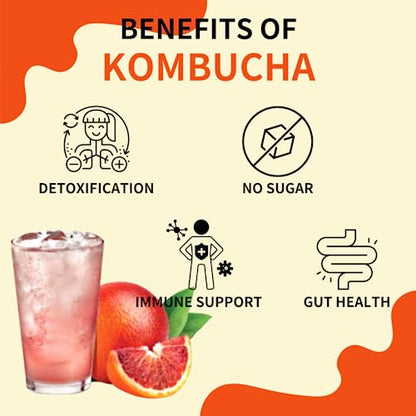 Garden Kombucha Tea, Powder 5g x 20 Sachets (100g/3.52oz) Probiotics, Prebiotics, Sugar Free, Black Tea, Healthy Drink with Bottle (FREE BOTTLE SHAKER) (Moro Blood Orange)