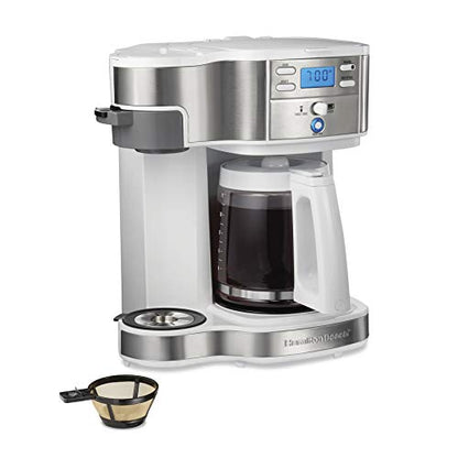 Hamilton Beach 49933 2-Way 12 Cup Programmable Drip Coffee Maker & Single Serve Machine, Glass Carafe, Auto Pause and Pour, White