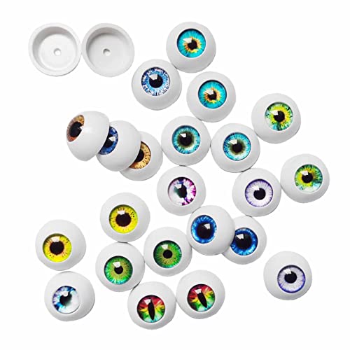 24 Pairs 18mm Plastic Round Eyeball 12 Styles Glass Pupil Eyes for DIY Doll Making Repair Multi-Colored Hollow Back