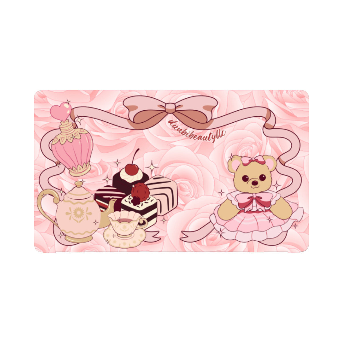 Nintendo Switch Game Console Stickers ｜PVC - Cute Teddy Bear, Tea Party, Ribbon, Bows, Cakes, Cute, Victorian, Doll, Cute Girl, Pink Style 2, Roses (Designed by Dunbi)