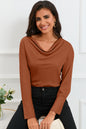 Cowl Neck Dropped Shoulder Long Sleeve Back Tie Blouse