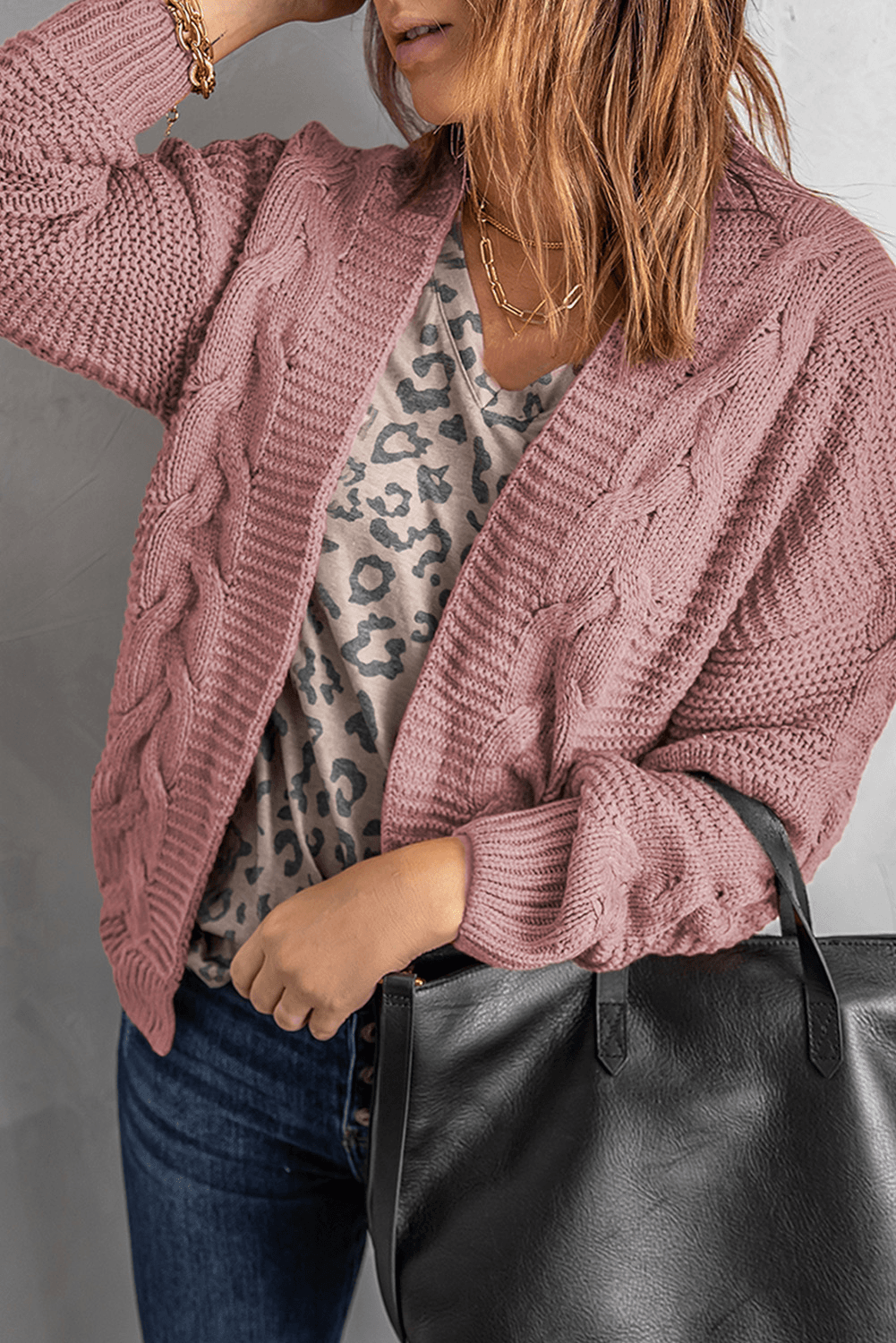 Pink Chunky Wide Long Sleeve Knit Cardigan Kiwidrop