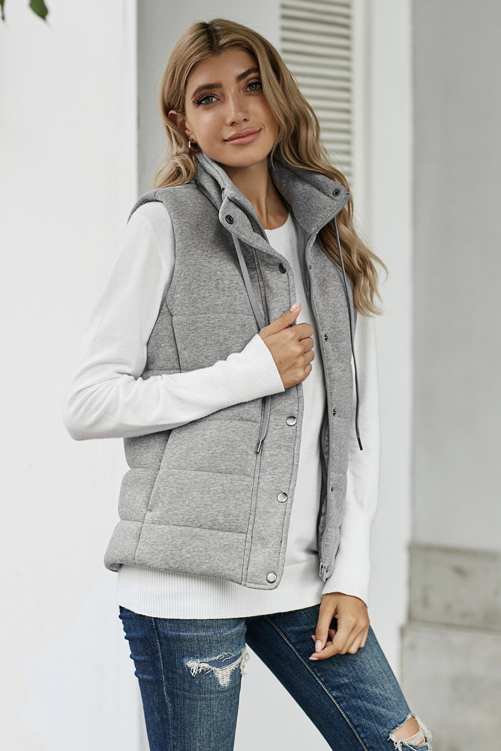 Quilted Mock Neck Vest Kiwidrop