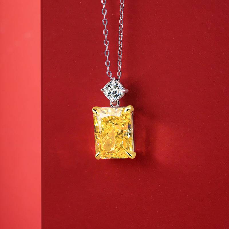 Yellow Rectangle-Shaped 925 Sterling Silver Pendant Necklace