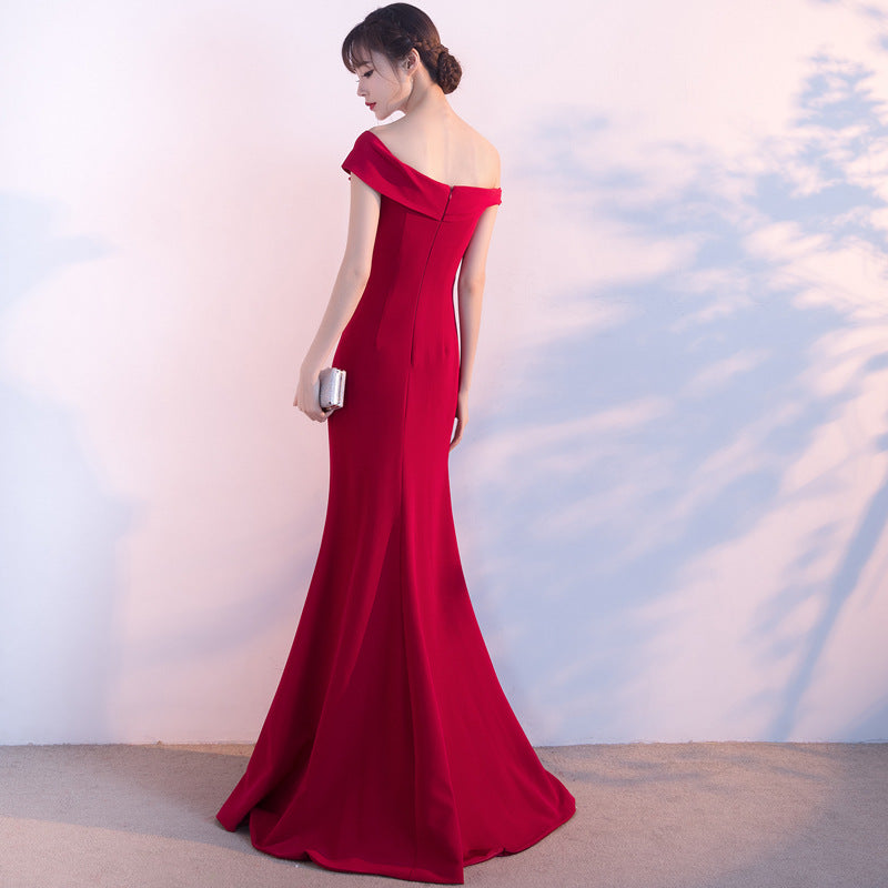 Women's One Shoulder Long Gown with Front Slit nihaodropshipping