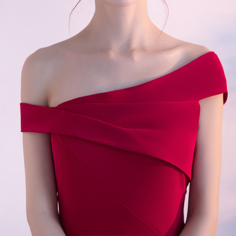 Women's One Shoulder Long Gown with Front Slit nihaodropshipping